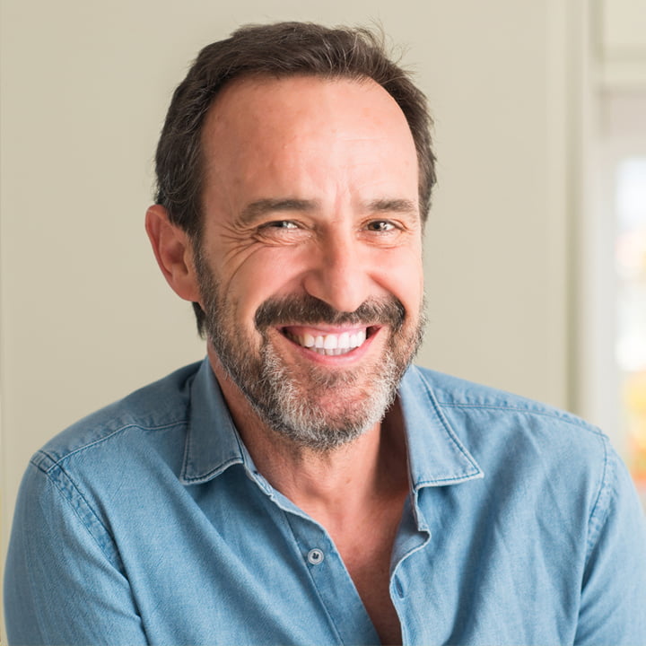 Smiling Woman Smiling man in a blue shirt